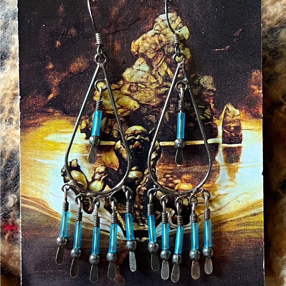 Vintage sterling southwestern glass bead chandelier earrings